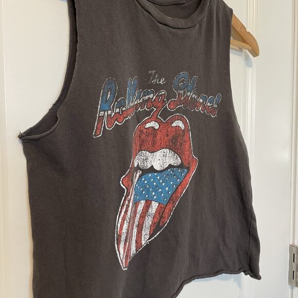 Rolling Stones Distressed Cutoff Muscle Tank Top XS Rocker Grunge Americana Flag - Picture 4 of 7